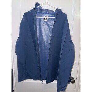 Mens XL Voyager Blue Rain Jacket Long Sleeve Hooded Coat